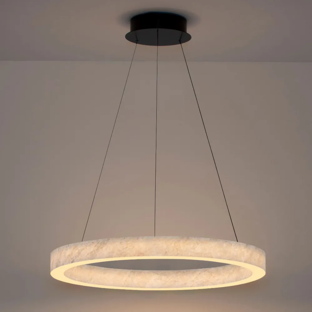 Lampadari Moderni-Selezionato da Mazzolaluce Lampadario anello led pietra di marmo naturale bianco per soggiorno