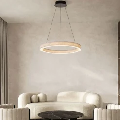 Lampadari Moderni-Selezionato da Mazzolaluce Lampadario anello led pietra di marmo naturale bianco per soggiorno