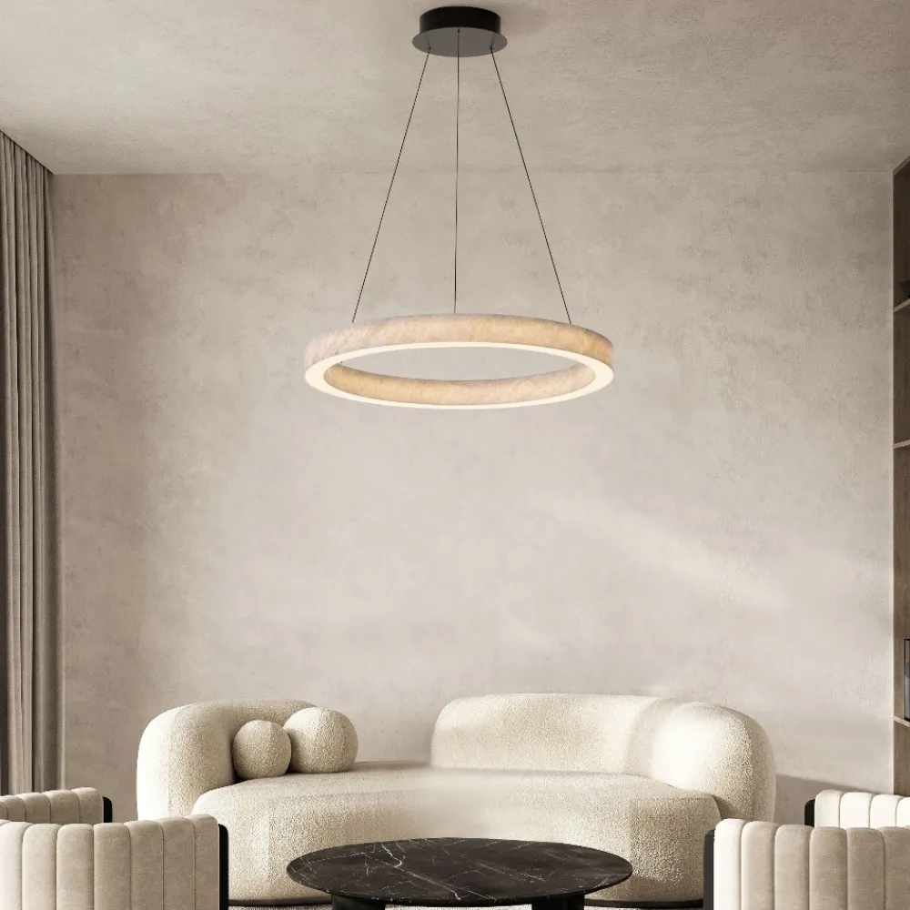 Lampadari Moderni-Selezionato da Mazzolaluce Lampadario anello led pietra di marmo naturale bianco per soggiorno