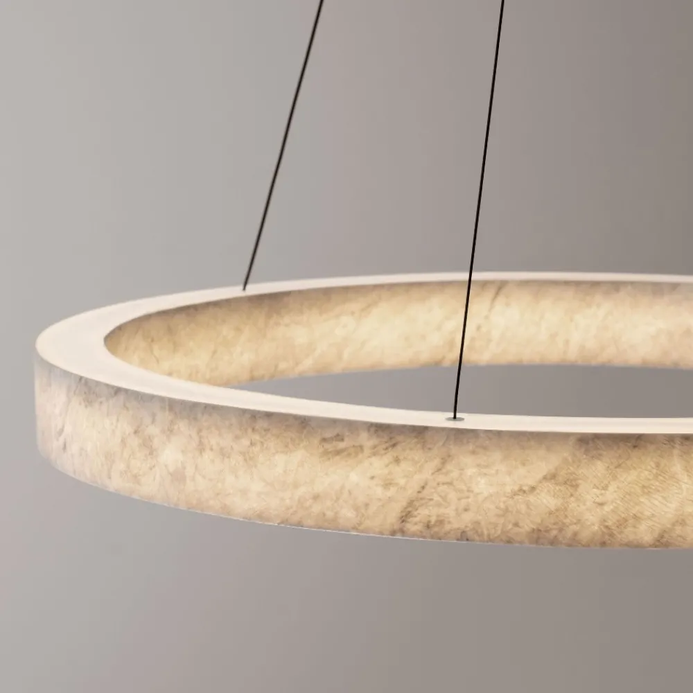 Lampadari Moderni-Selezionato da Mazzolaluce Lampadario anello led pietra di marmo naturale bianco per soggiorno