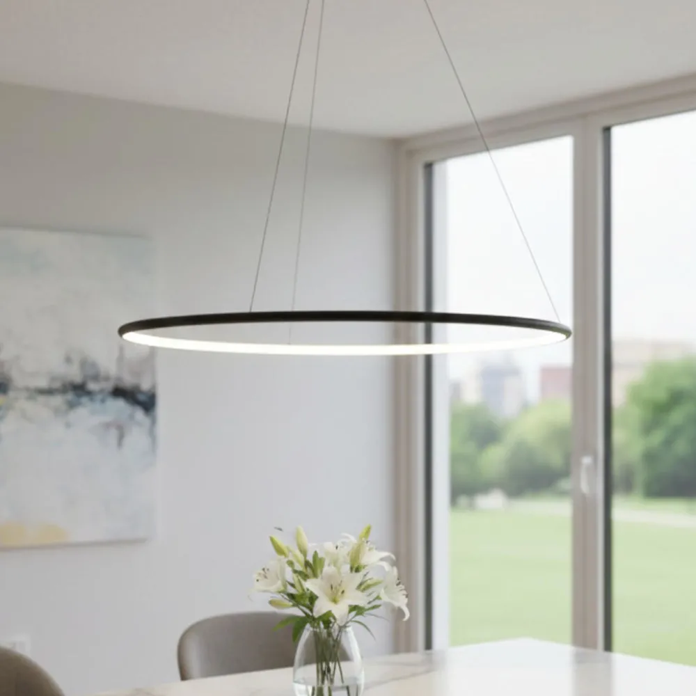 Lampadari Moderni-Selezionato da Mazzolaluce Lampadario anello moderno minimalista nero led 3000k