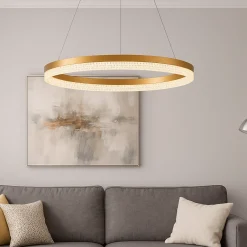 Lampadari Moderni-Selezionato da Mazzolaluce Lampadario anello moderno oro 60cm spazzolato cristalli led 3000k dimmerabile