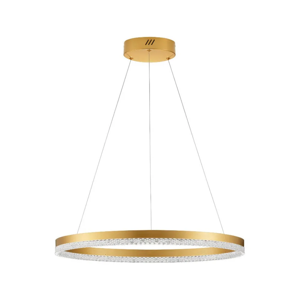 Lampadari Moderni-Selezionato da Mazzolaluce Lampadario anello moderno oro 60cm spazzolato cristalli led 3000k dimmerabile