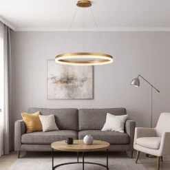 Lampadari Moderni-Selezionato da Mazzolaluce Lampadario anello moderno oro 60cm spazzolato cristalli led 3000k dimmerabile