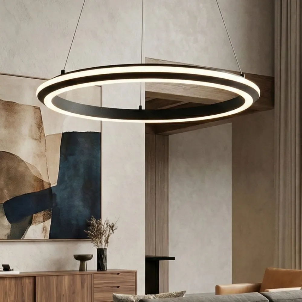Lampadari Moderni-Selezionato da Mazzolaluce Lampadario anello nero 45cm design moderno led dimmerabile 2300k-4000k