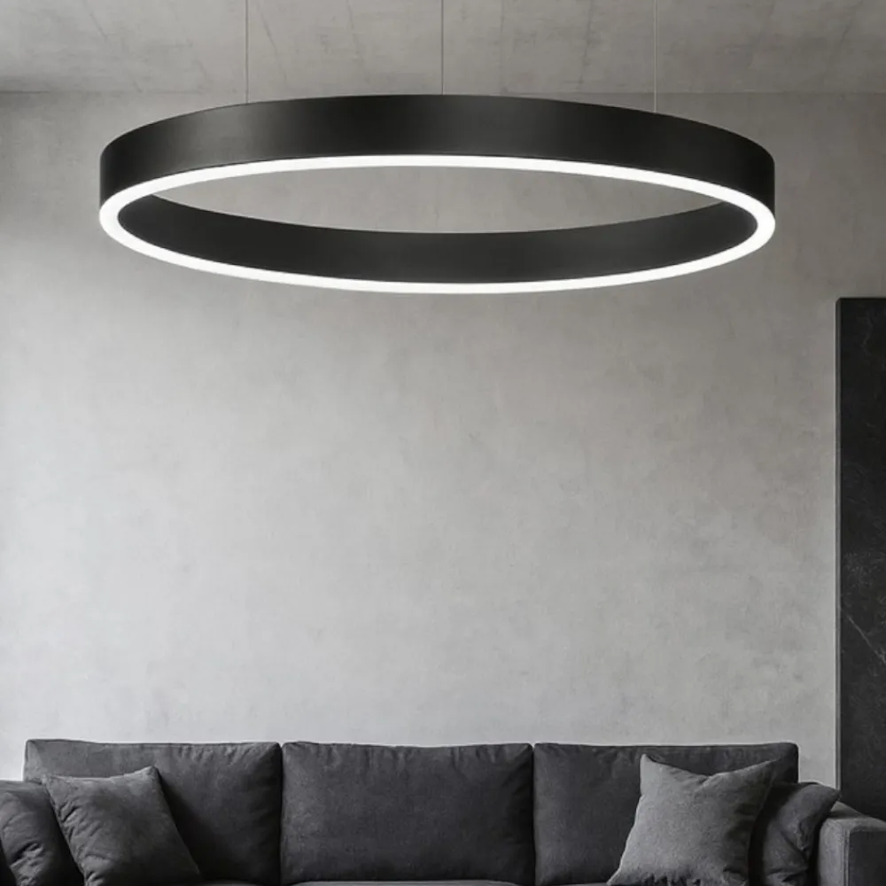 Lampadari Moderni-Selezionato da Mazzolaluce Lampadario anello nero 60cm led 40w 2700k a 6000k dimmerabile