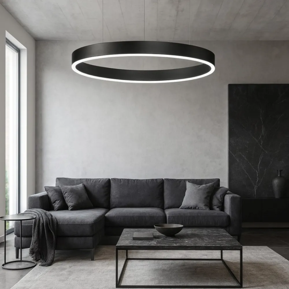 Lampadari Moderni-Selezionato da Mazzolaluce Lampadario anello nero 60cm led 40w 2700k a 6000k dimmerabile