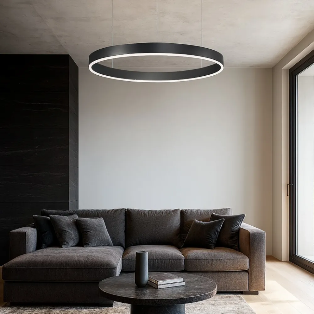 Lampadari Moderni-Selezionato da Mazzolaluce Lampadario anello nero 100cm led 60w 3000k dimmerabile