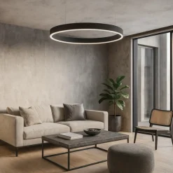Lampadari Moderni-Selezionato da Mazzolaluce Lampadario anello nero 80cm led 48w 3000k dimmerabile