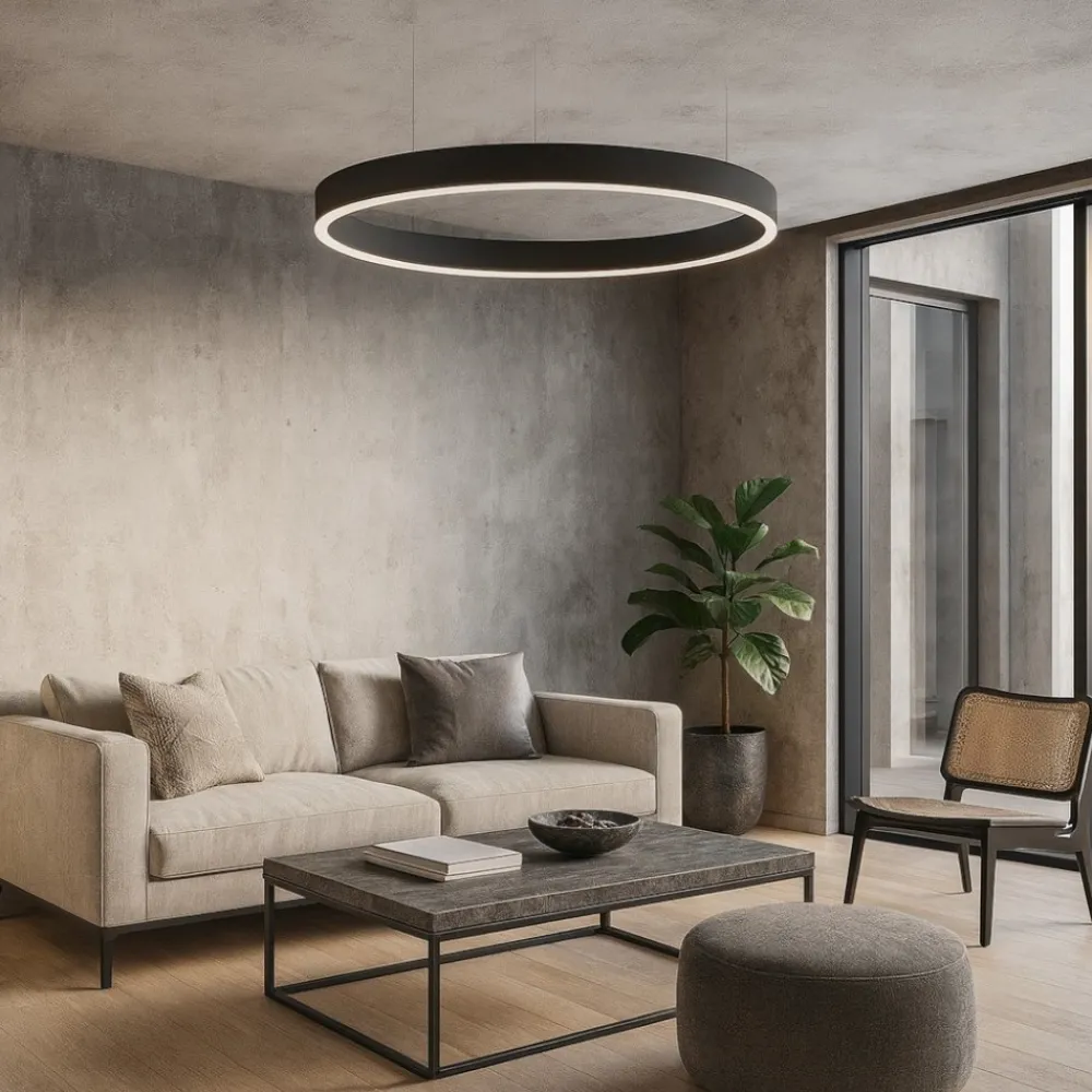 Lampadari Moderni-Selezionato da Mazzolaluce Lampadario anello nero 80cm led 48w 3000k dimmerabile