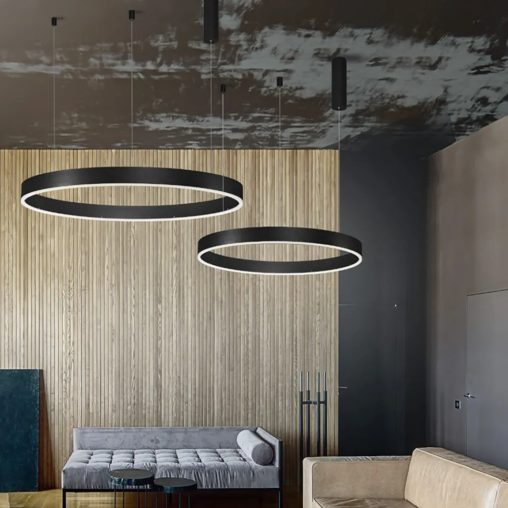 Lampadari Moderni-Selezionato da Mazzolaluce Lampadario anello nero 60cm led 40w 3000k