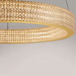 Lampadari Moderni-Selezionato da Mazzolaluce Lampadario anello oro effetto cristallo led 70w 3000k per salotto