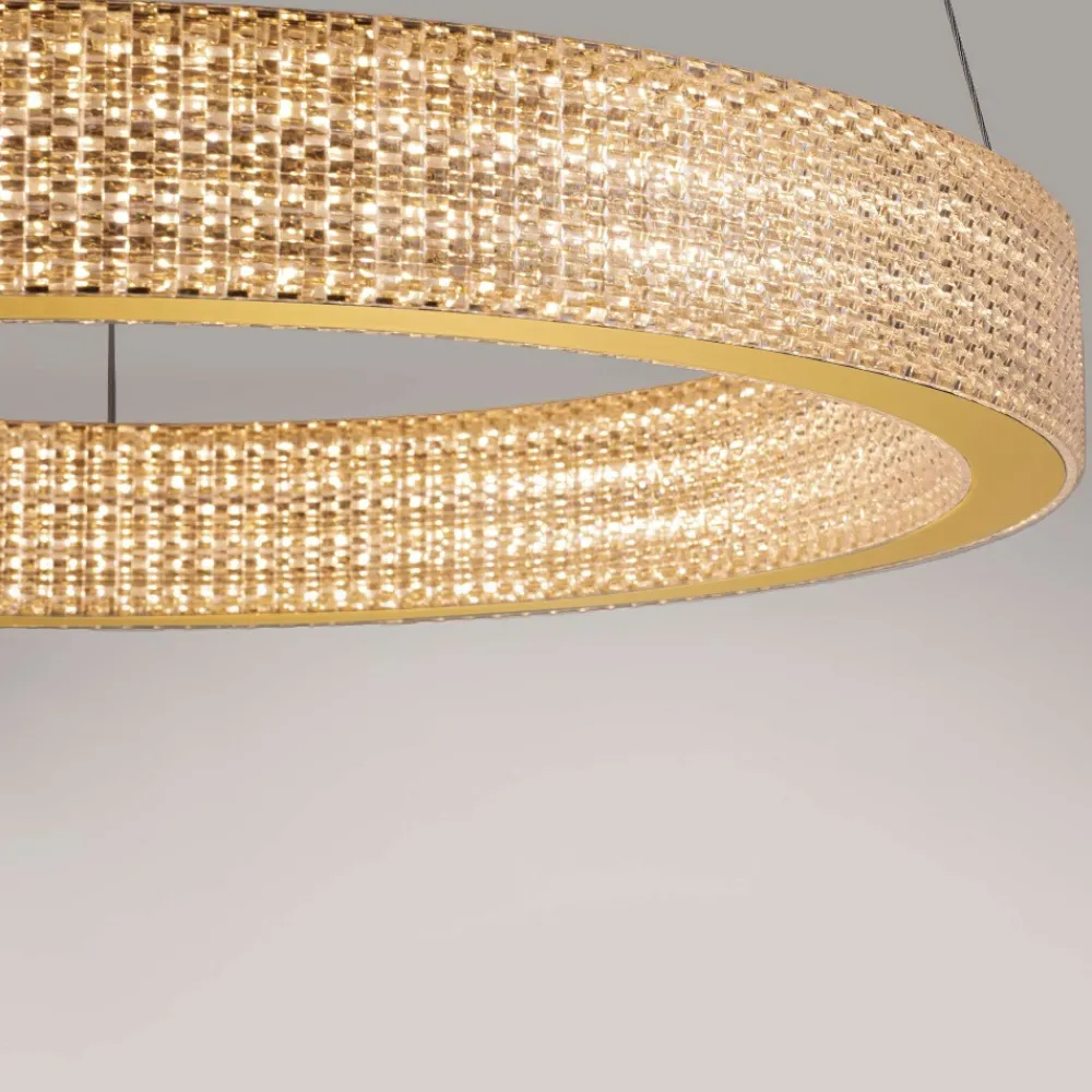 Lampadari Moderni-Selezionato da Mazzolaluce Lampadario anello oro effetto cristallo led 70w 3000k per salotto