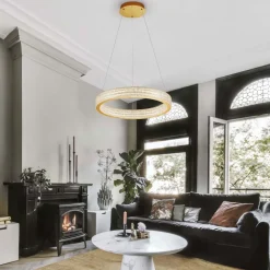 Lampadari Moderni-Selezionato da Mazzolaluce Lampadario anello oro effetto cristallo led 70w 3000k per salotto