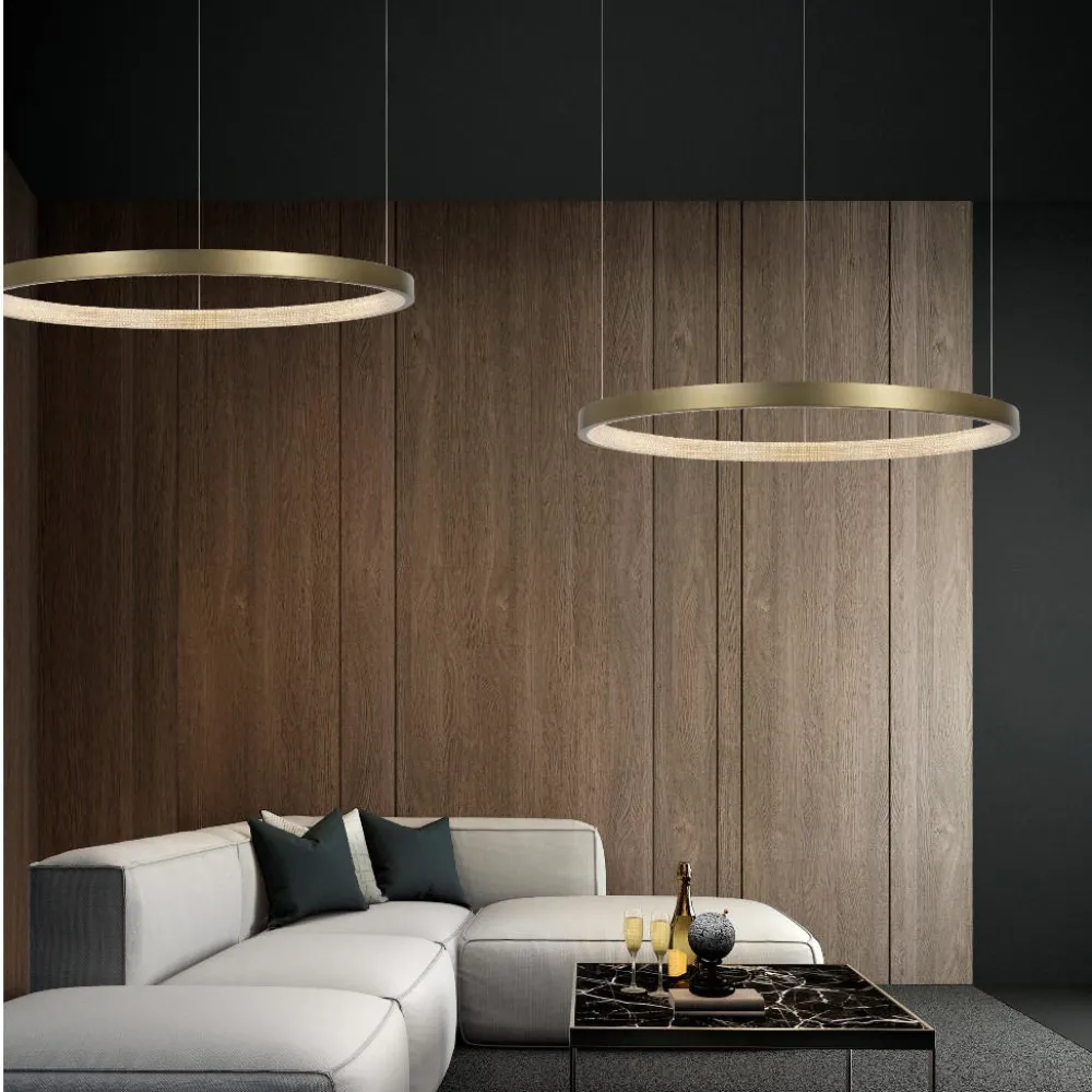 Lampadari Moderni-Selezionato da Mazzolaluce Lampadario anello ottone anticato led 3000k 108 cm