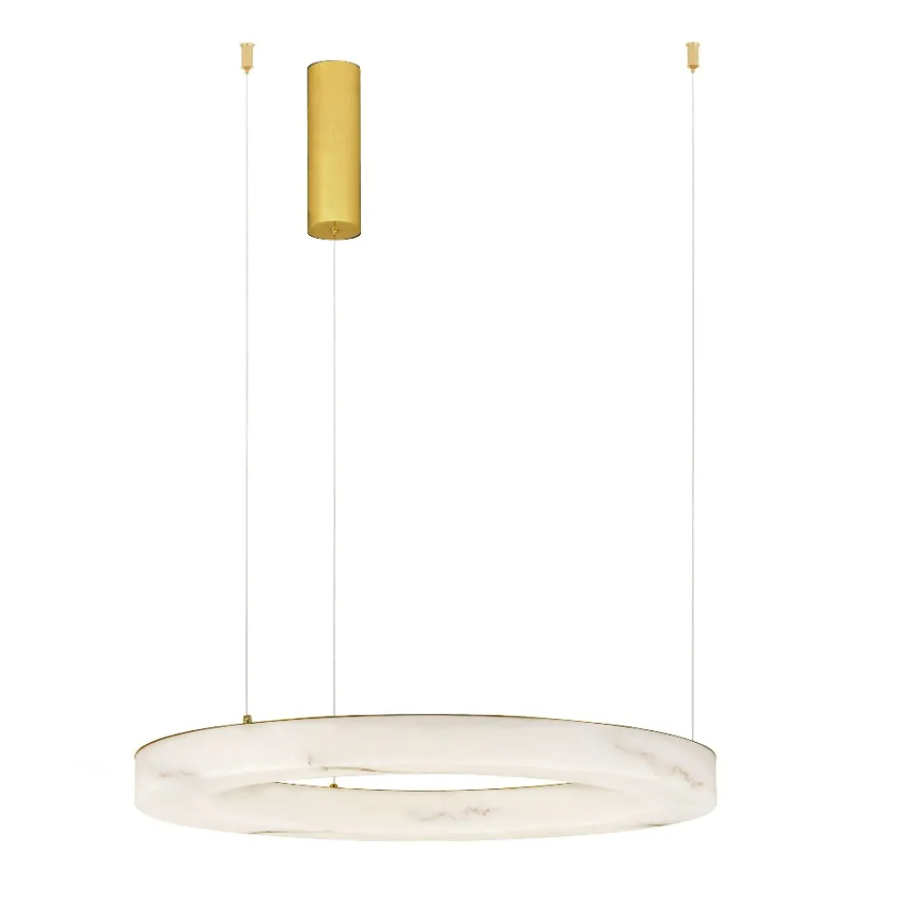Lampadari Moderni-Selezionato da Mazzolaluce Lampadario anello pietra effetto alabastro parti oro per soggiorno