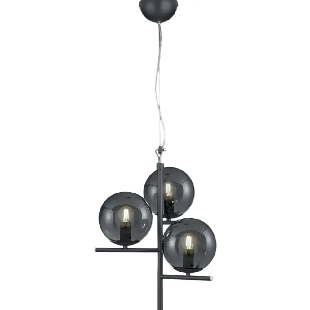 Lampadari Moderni-Selezionato da Mazzolaluce Lampadario antracite con sfere vetro fume