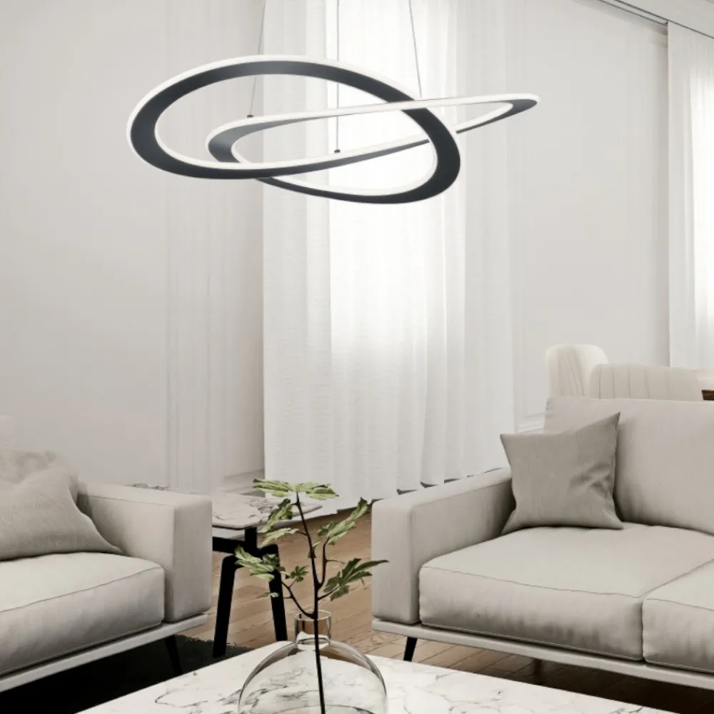 Lampadari Moderni-Selezionato da Mazzolaluce Lampadario antracite led 52w 3000k dimmerabile per soggiorno moderno