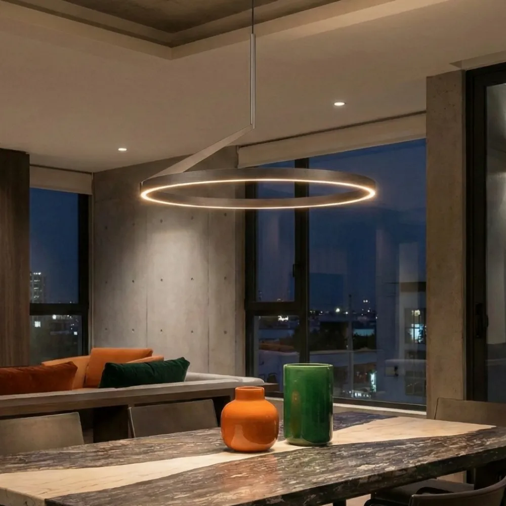 Lampadari Moderni-Selezionato da Mazzolaluce Lampadario a sospensione anello nickel led 2700k-3000k-4000k biemissione