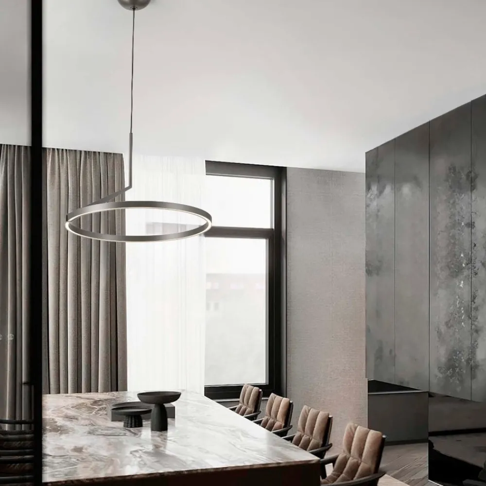 Lampadari Moderni-Selezionato da Mazzolaluce Lampadario a sospensione anello nickel led 2700k-3000k-4000k biemissione