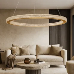 Lampadari Moderni-Selezionato da Mazzolaluce Lampadario a sospensione anello 80cm oro per salone contemporaneo