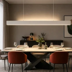 Lampadari Moderni-Selezionato da Mazzolaluce Lampadarioa sospensione bianco sottile per tavolo ufficio led 2700k dimmerabile