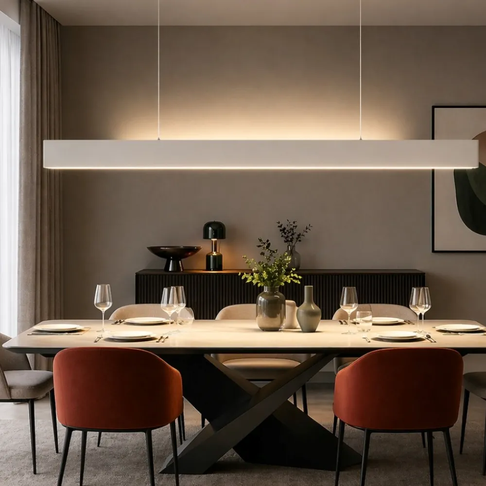 Lampadari Moderni-Selezionato da Mazzolaluce Lampadarioa sospensione bianco sottile per tavolo ufficio led 2700k dimmerabile