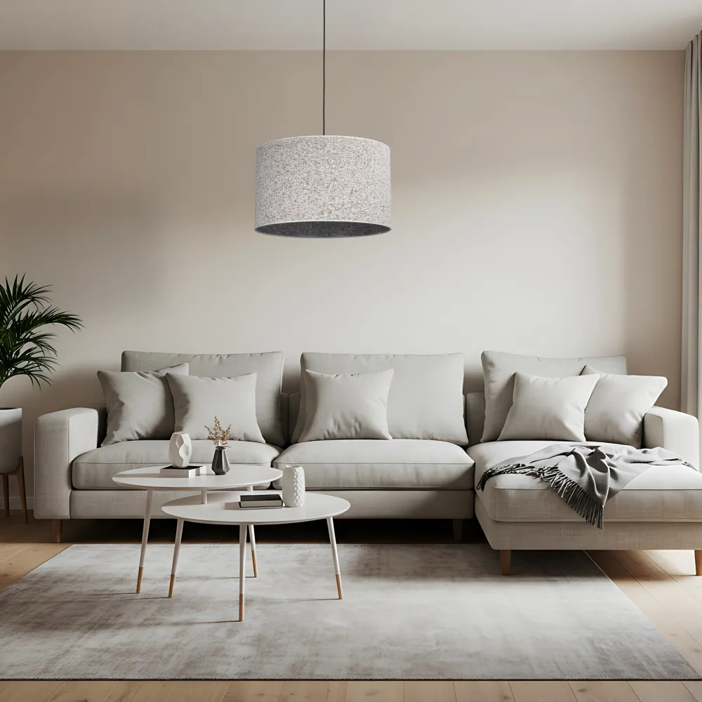 Lampadari Moderni-Selezionato da Mazzolaluce Lampadario a sospensione cilindro di tessuto bianco nero