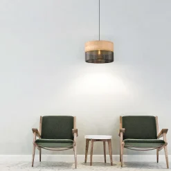 Lampadari Moderni-Selezionato da Mazzolaluce Lampadario a sospensione cilindro quercia nero moderno 38 cm