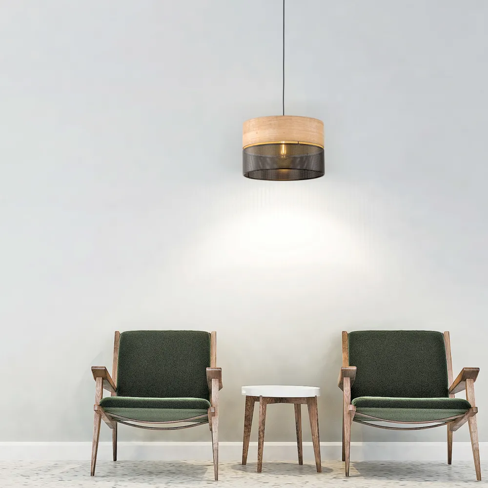Lampadari Moderni-Selezionato da Mazzolaluce Lampadario a sospensione cilindro quercia nero moderno 38 cm
