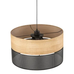 Lampadari Moderni-Selezionato da Mazzolaluce Lampadario a sospensione cilindro quercia nero bicolore per soggiorno
