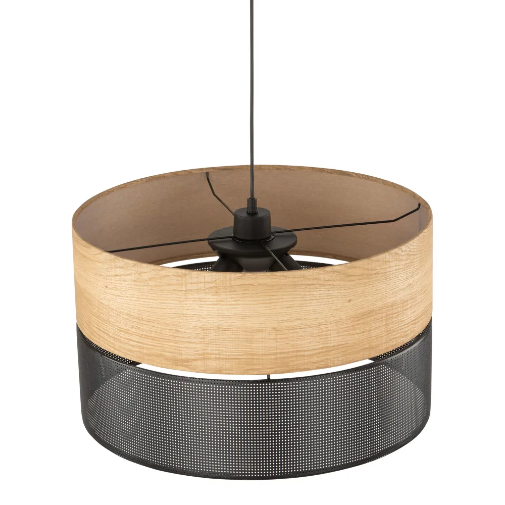 Lampadari Moderni-Selezionato da Mazzolaluce Lampadario a sospensione cilindro quercia nero bicolore per soggiorno