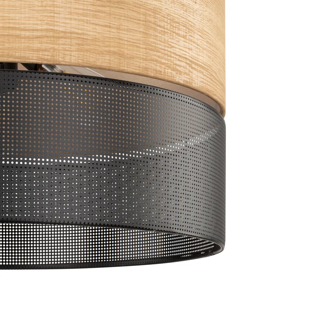 Lampadari Moderni-Selezionato da Mazzolaluce Lampadario a sospensione cilindro quercia nero bicolore per soggiorno