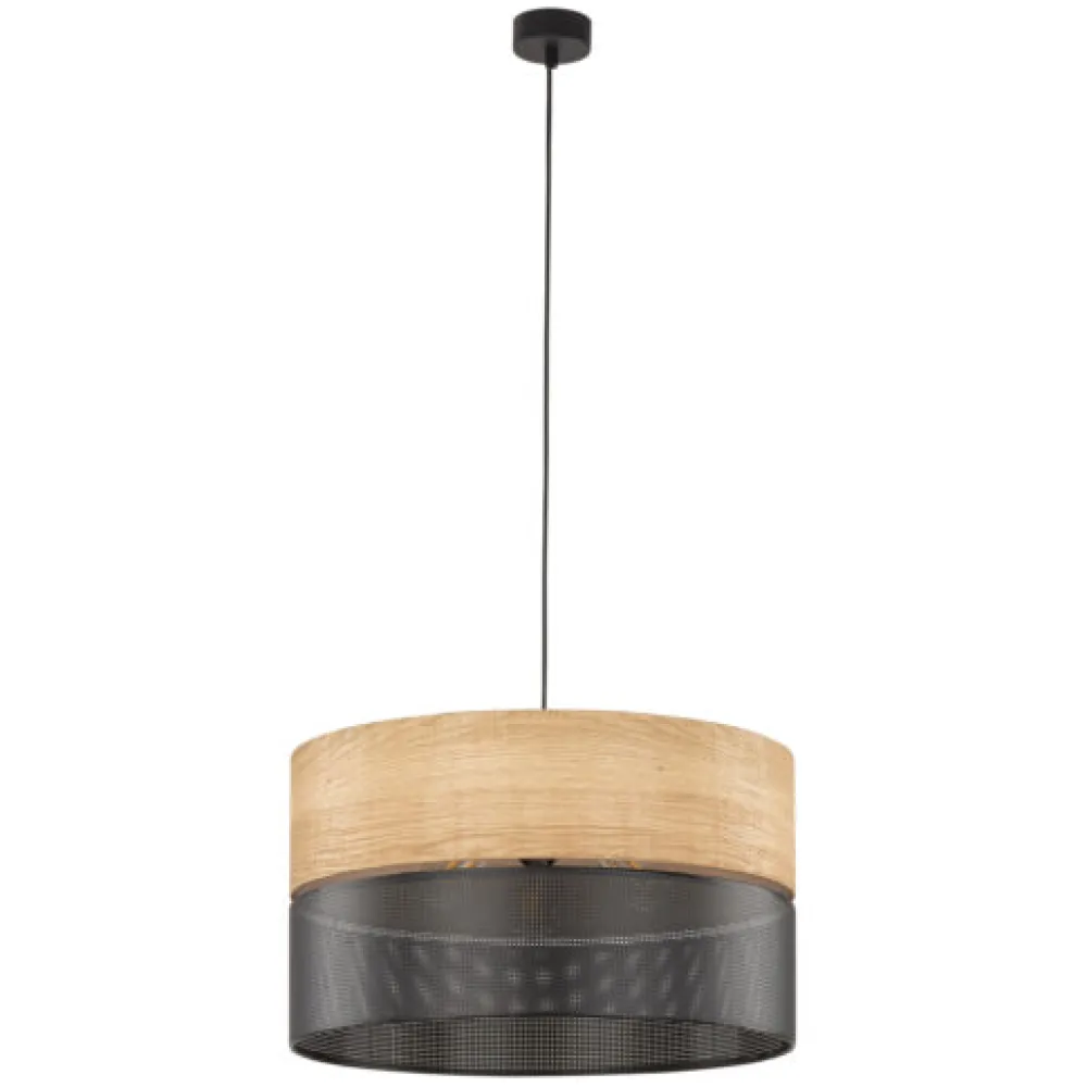 Lampadari Moderni-Selezionato da Mazzolaluce Lampadario a sospensione cilindro quercia nero bicolore per soggiorno