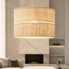 Lampadari Moderni-Selezionato da Mazzolaluce Lampadario a sospensione cilindro 38 cm di paglia per sala da pranzo