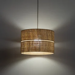 Lampadari Moderni-Selezionato da Mazzolaluce Lampadario a sospensione cilindro 38 cm di paglia per sala da pranzo