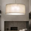 Lampadari Moderni-Selezionato da Mazzolaluce Lampadario a sospensione cilindro di tessuto beige