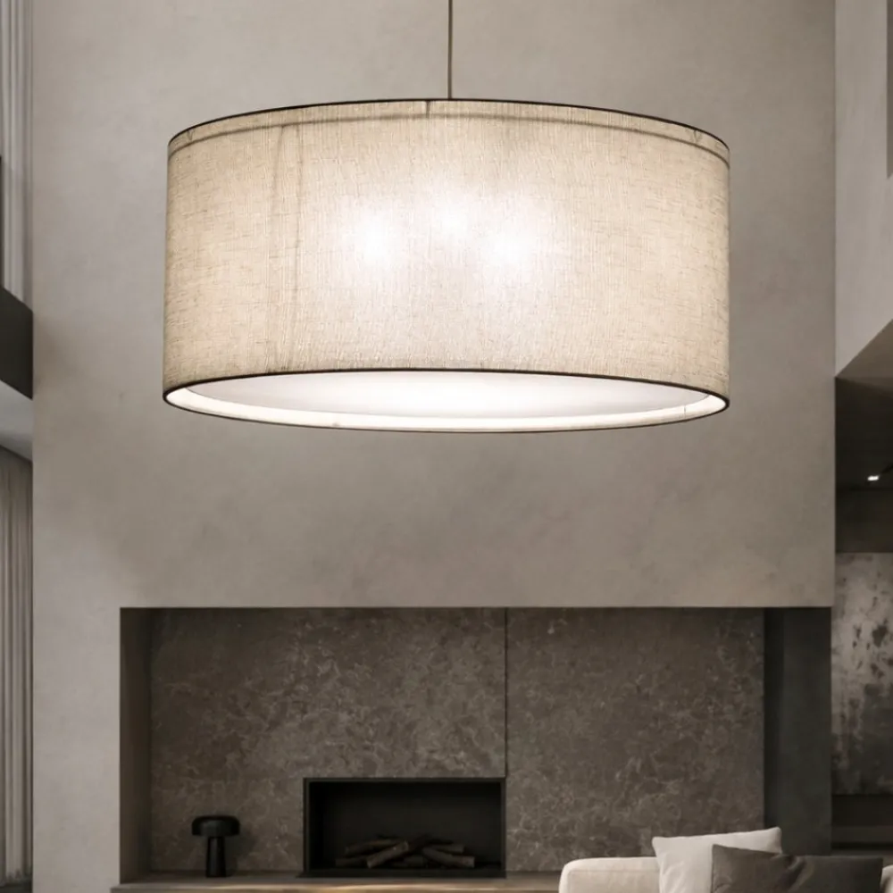 Lampadari Moderni-Selezionato da Mazzolaluce Lampadario a sospensione cilindro di tessuto beige