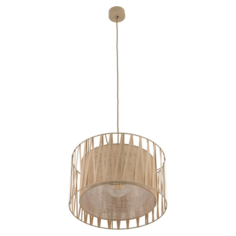 Lampadario Camera Da Letto-Selezionato da Mazzolaluce Lampadario a sospensione cilindro tessuto sabbia 40 cm per camera da letto