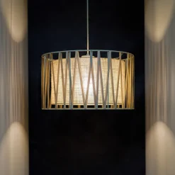 Lampadario Camera Da Letto-Selezionato da Mazzolaluce Lampadario a sospensione cilindro tessuto sabbia 40 cm per camera da letto