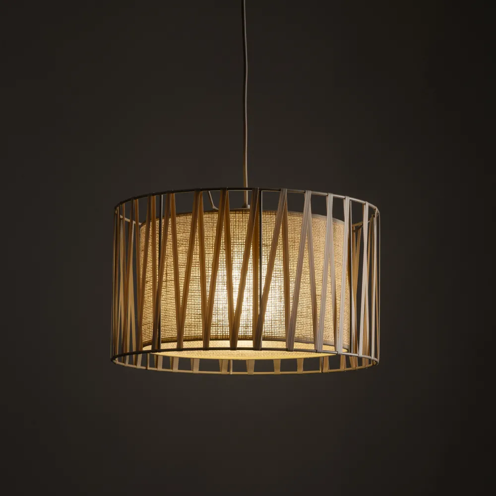 Lampadario Camera Da Letto-Selezionato da Mazzolaluce Lampadario a sospensione cilindro tessuto sabbia 40 cm per camera da letto