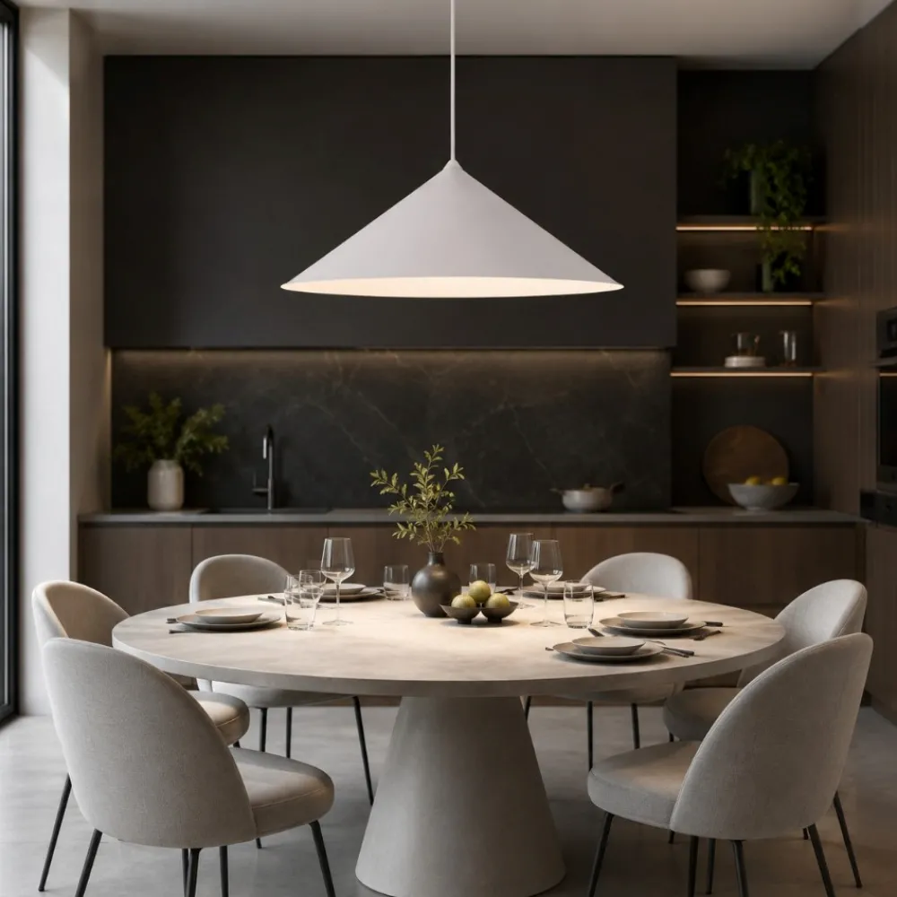 Lampadari Cucina-Selezionato da Mazzolaluce Lampadario a sospensione cono di metallo champagne 50 cm per tavolo cucina