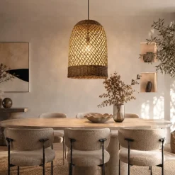 Lampadari Moderni-Selezionato da Mazzolaluce Lampadario a sospensione cupola di rattan marrone per sala da pranzo