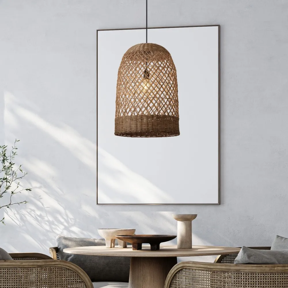 Lampadari Moderni-Selezionato da Mazzolaluce Lampadario a sospensione cupola di rattan marrone per sala da pranzo