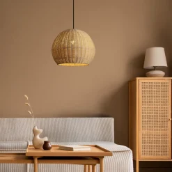Lampadari Moderni-Selezionato da Mazzolaluce Lampadario a sospensione cupola di rattan naturale 39 cm per sala da pranzo