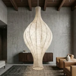 Lampadari Moderni-Selezionato da Mazzolaluce Lampadario a sospensione design seta di gelso naturale bianco sabbia