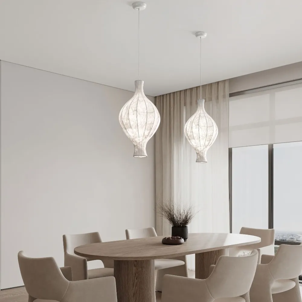 Lampadari Moderni-Selezionato da Mazzolaluce Lampadario a sospensione design in seta di gelso bianco sabbia