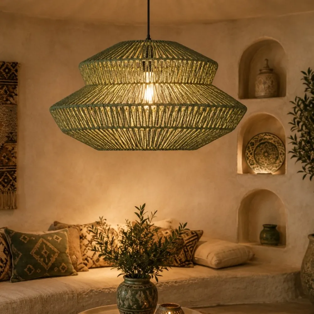 Lampadari Moderni-Selezionato da Mazzolaluce Lampadario a sospensione di rattan verde 50 cm