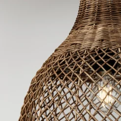 Lampadari Moderni-Selezionato da Mazzolaluce Lampadario a sospensione di rattan marrone intrecciato per sala da pranzo