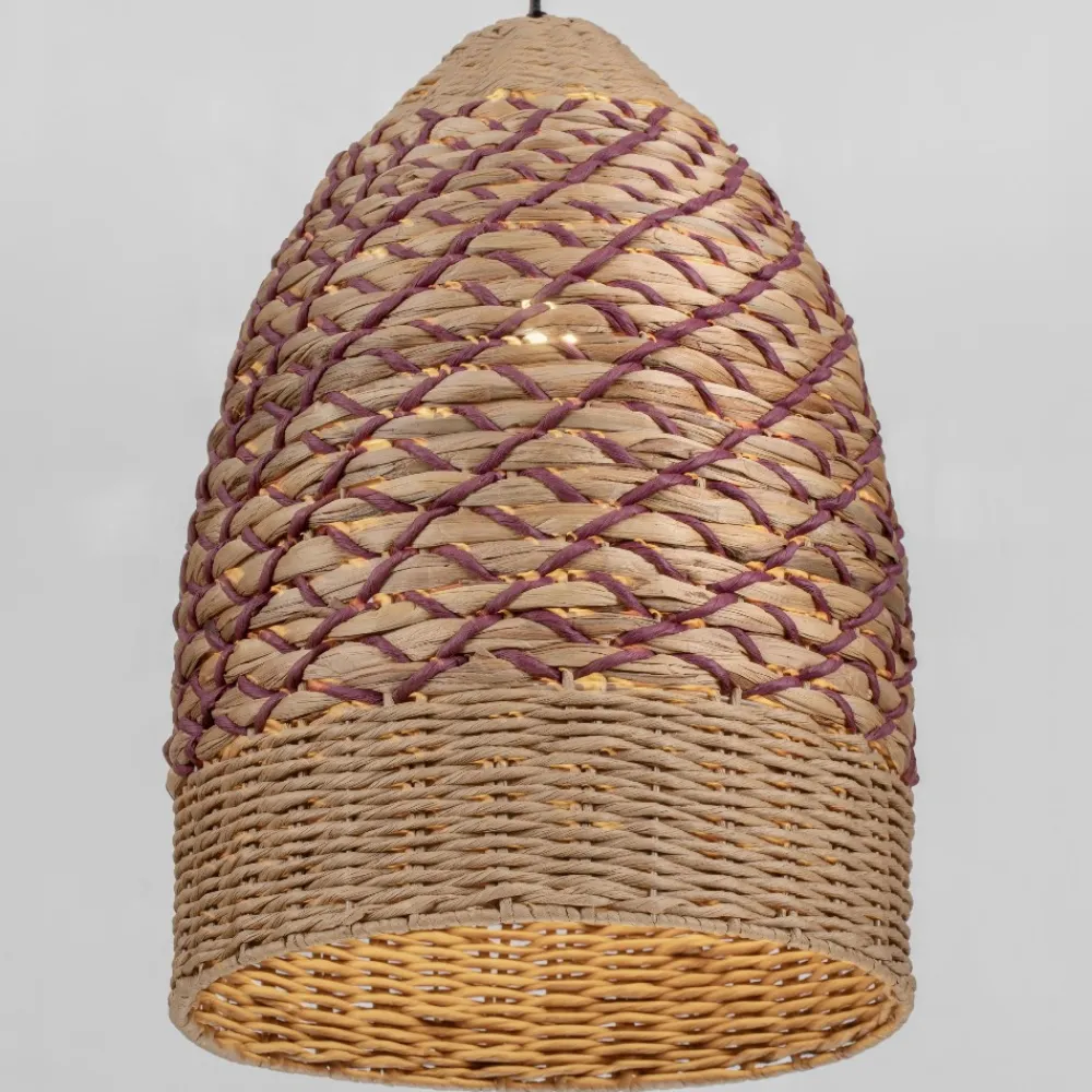 Lampadari Moderni-Selezionato da Mazzolaluce Lampadario a sospensione di rattan giacinto d'acqua naturale e corda rossa